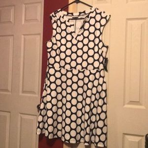 Navy and white polka dot dress